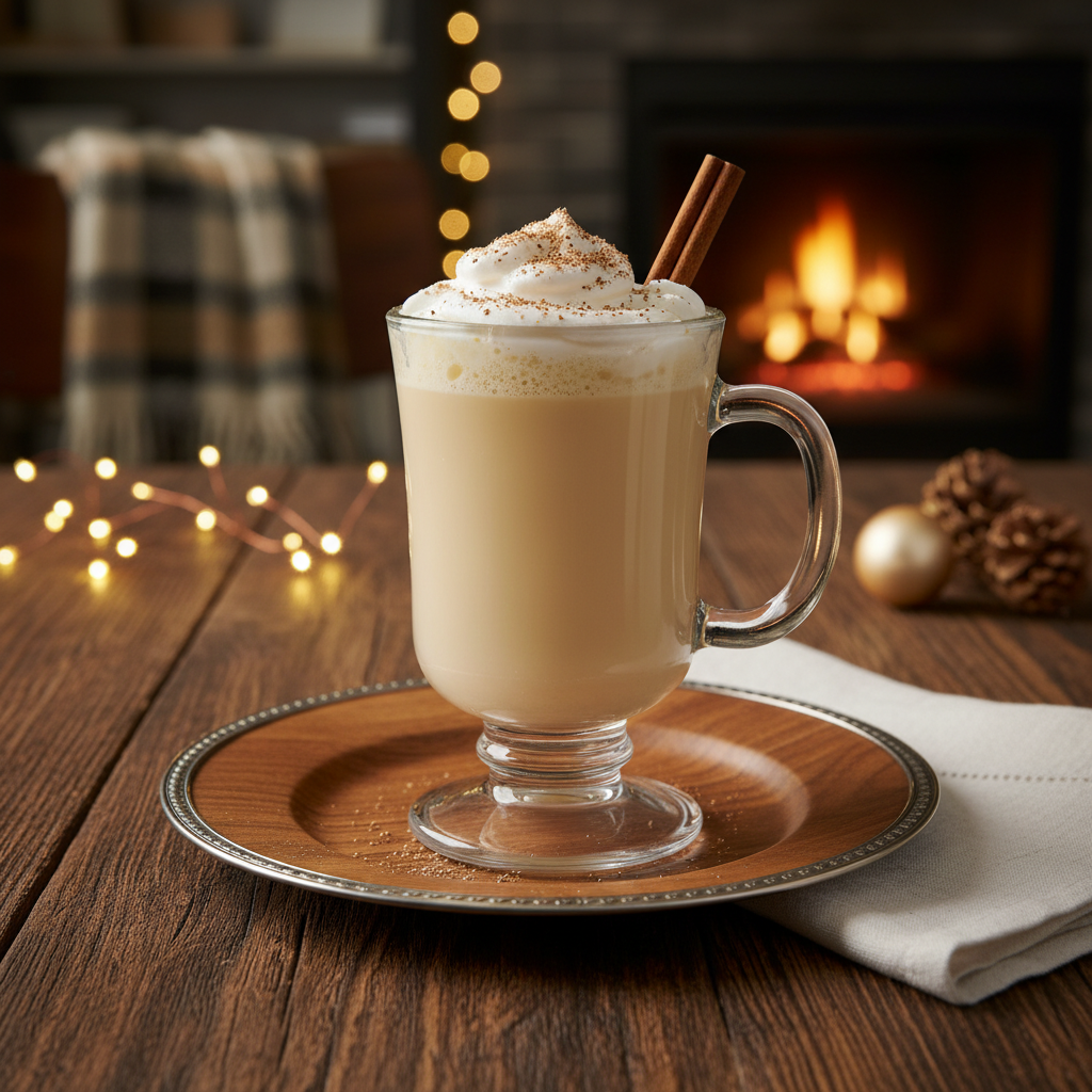 Mixing warm milk mixture into eggs for eggnog