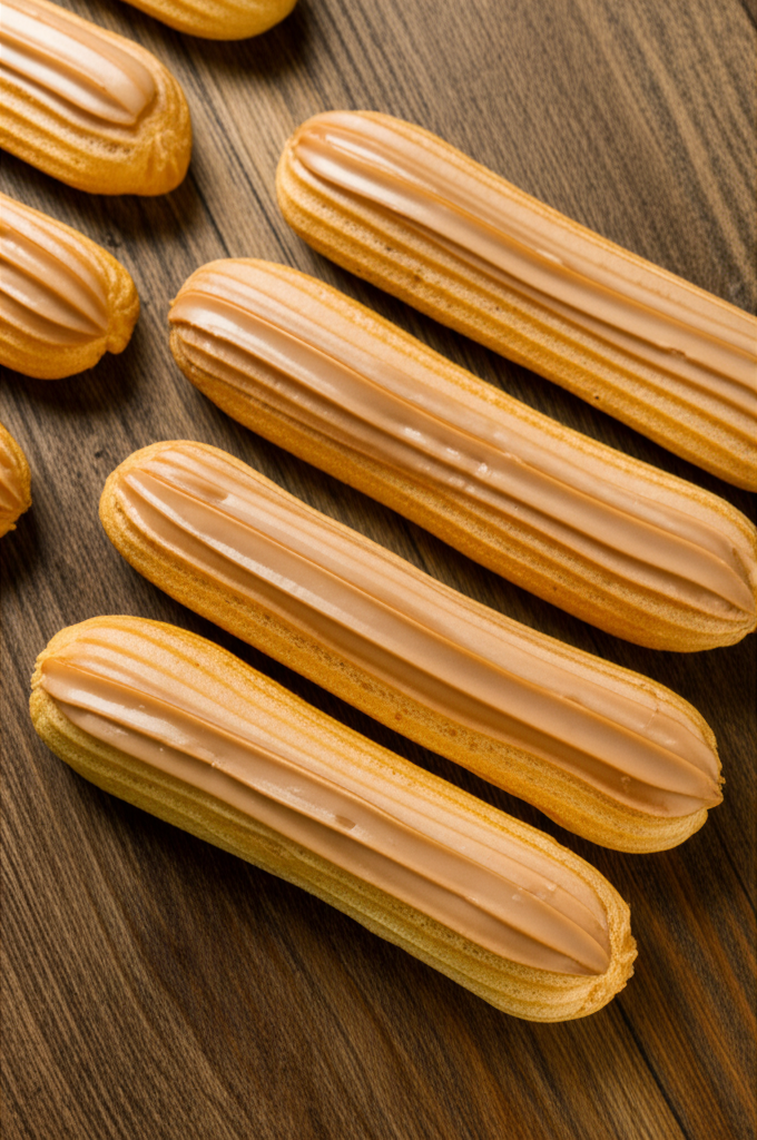 Coffee éclairs on a plate