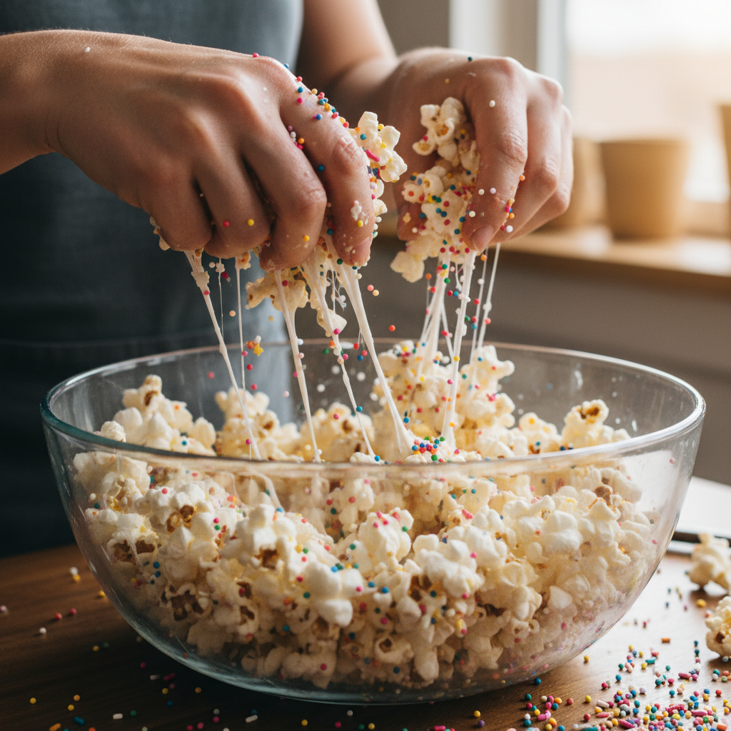 Ingredients for Funfetti Marshmallow Popcorn Treats