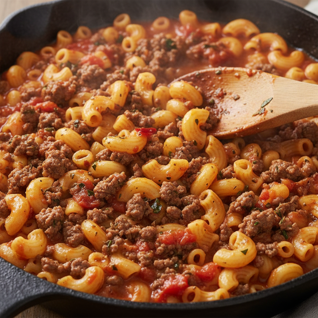 Beef broth being added and mixture boiling