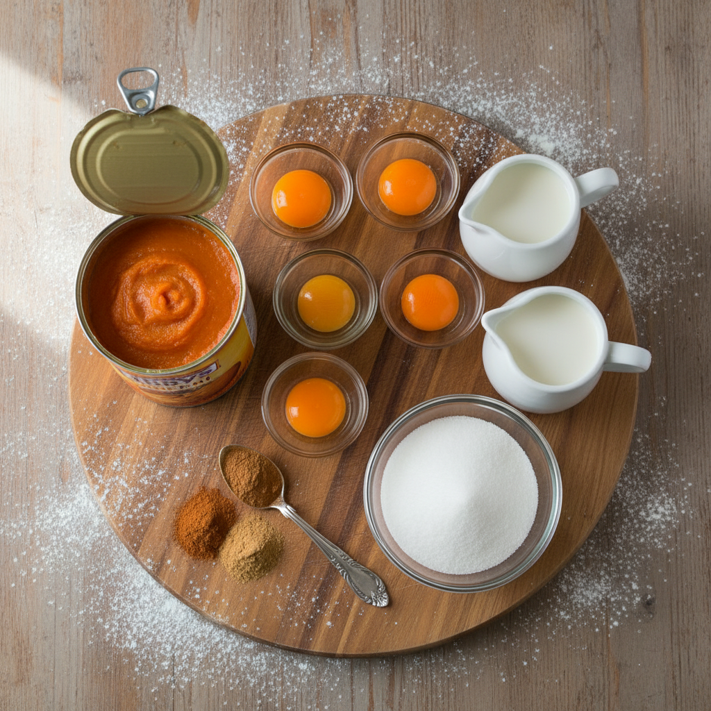 Ingredients for pumpkin spice eggnog laid out