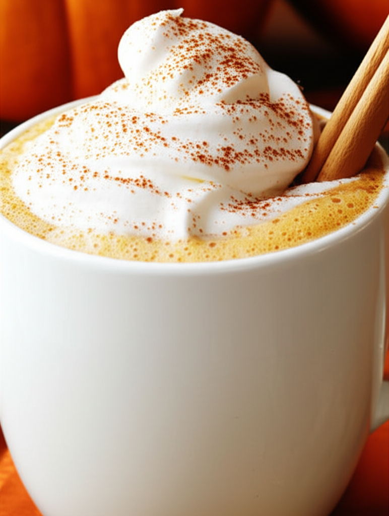 Cozy mug of pumpkin spice eggnog with spices