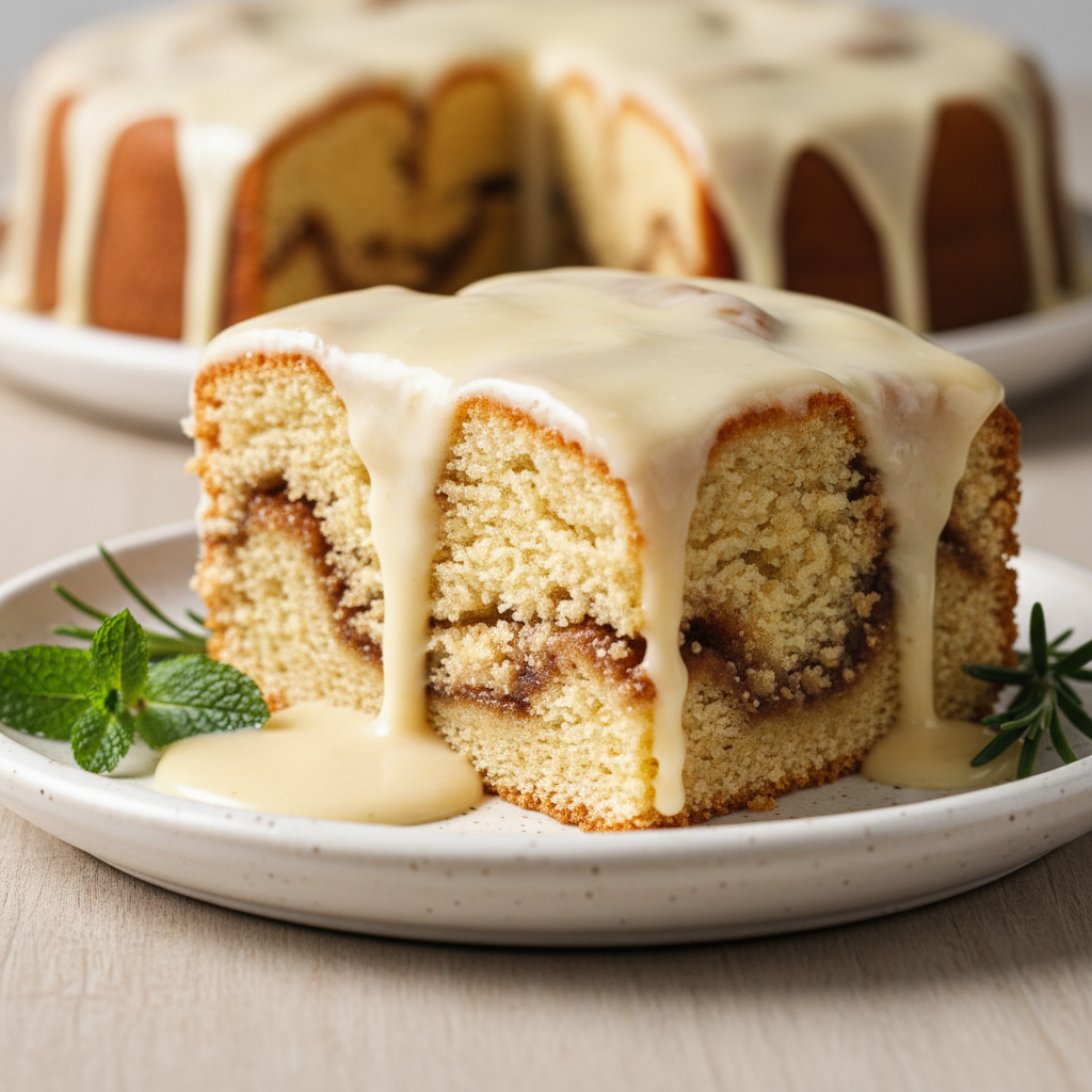 Finished Honey Bun Cake Glazed Ready to Serve