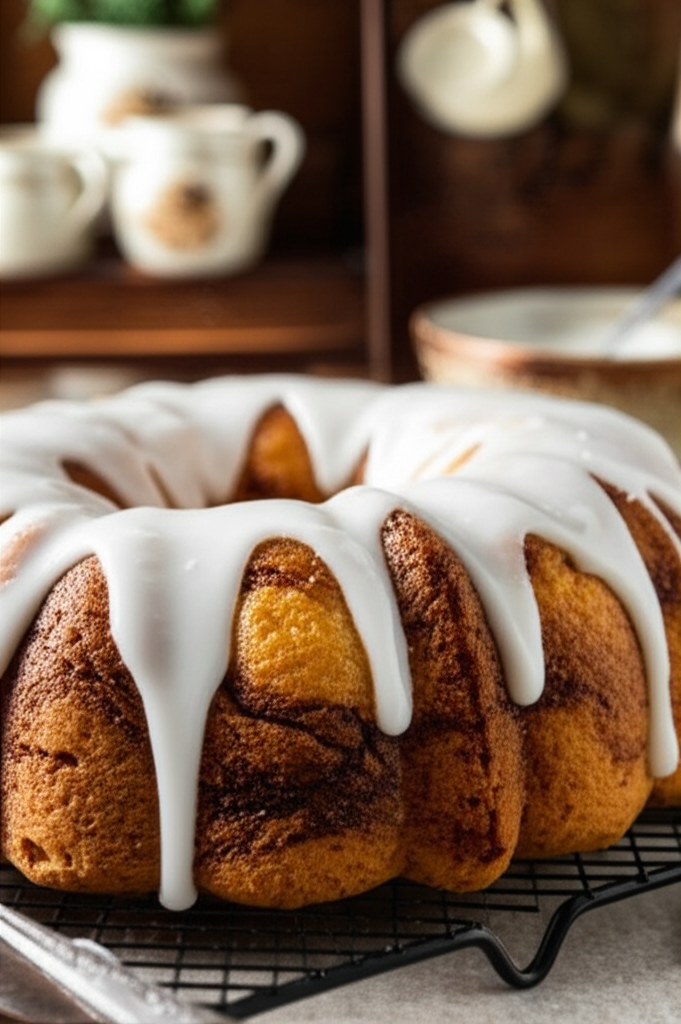 Honey Bun Cake Slice on Plate