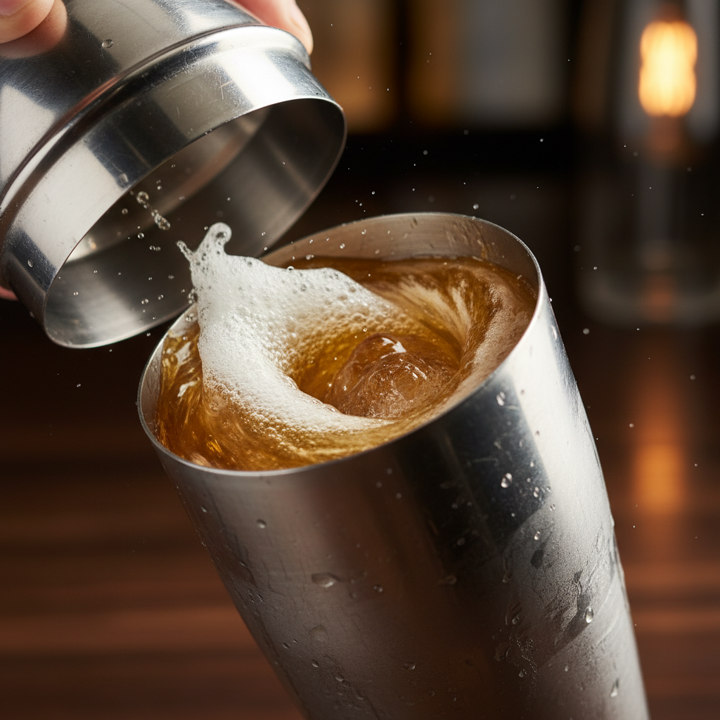 Mixing cocktail in shaker