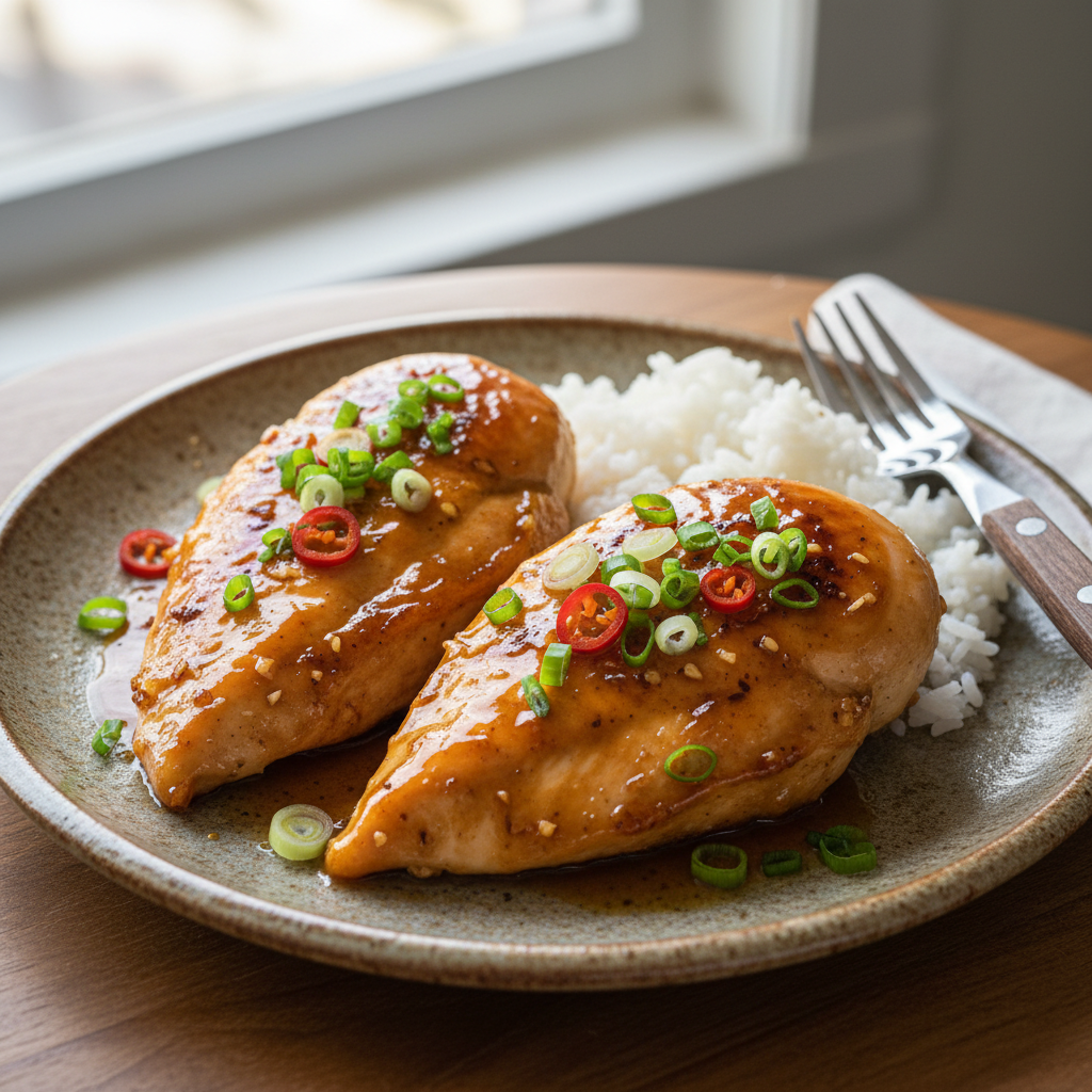 Stored honey garlic chicken leftovers in container