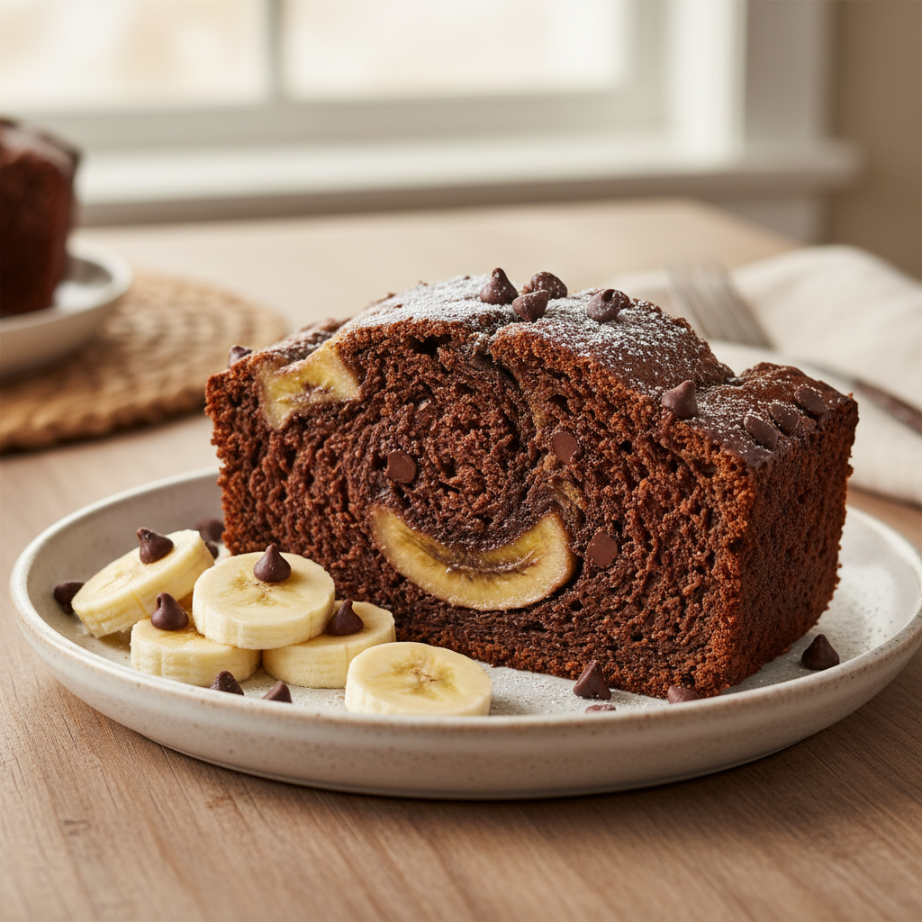 Baked chocolate espresso banana bread cooling in pan