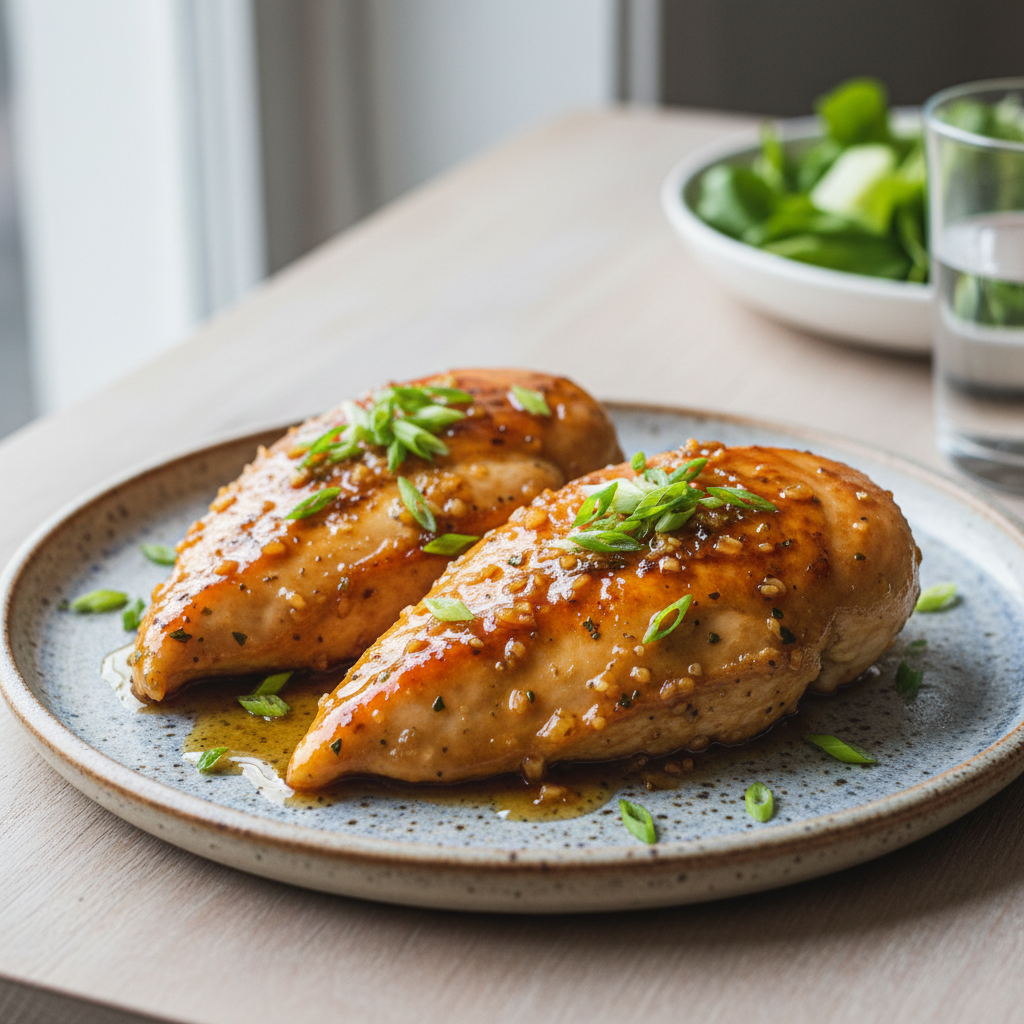 Honey Garlic Chicken served garnished with green onions