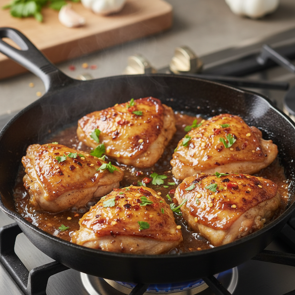 Honey garlic chicken thighs with sticky sauce