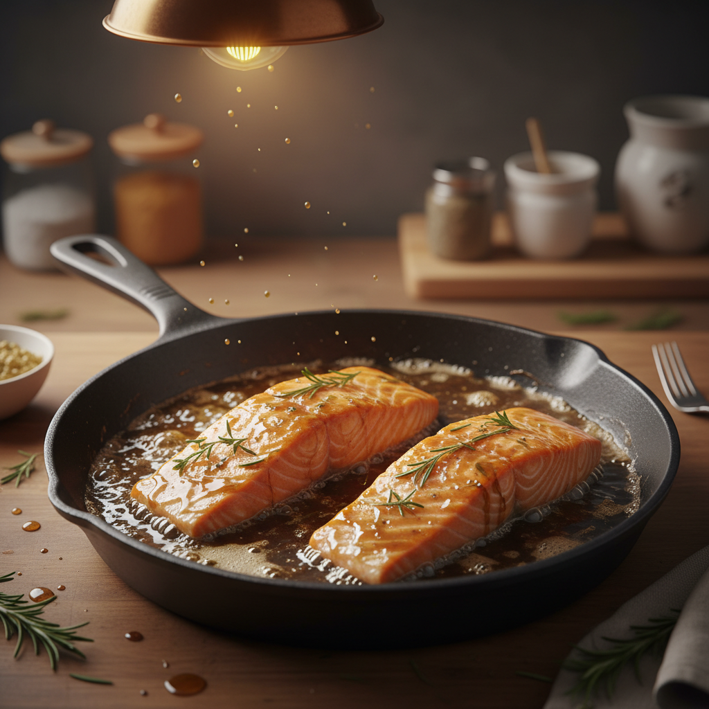 Glazed salmon dish on a plate