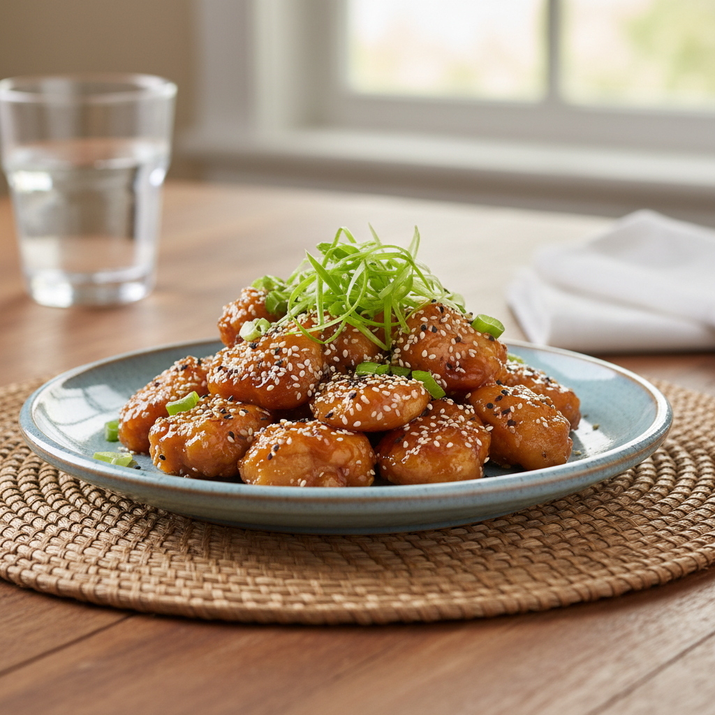 Honey sesame chicken mixed and served