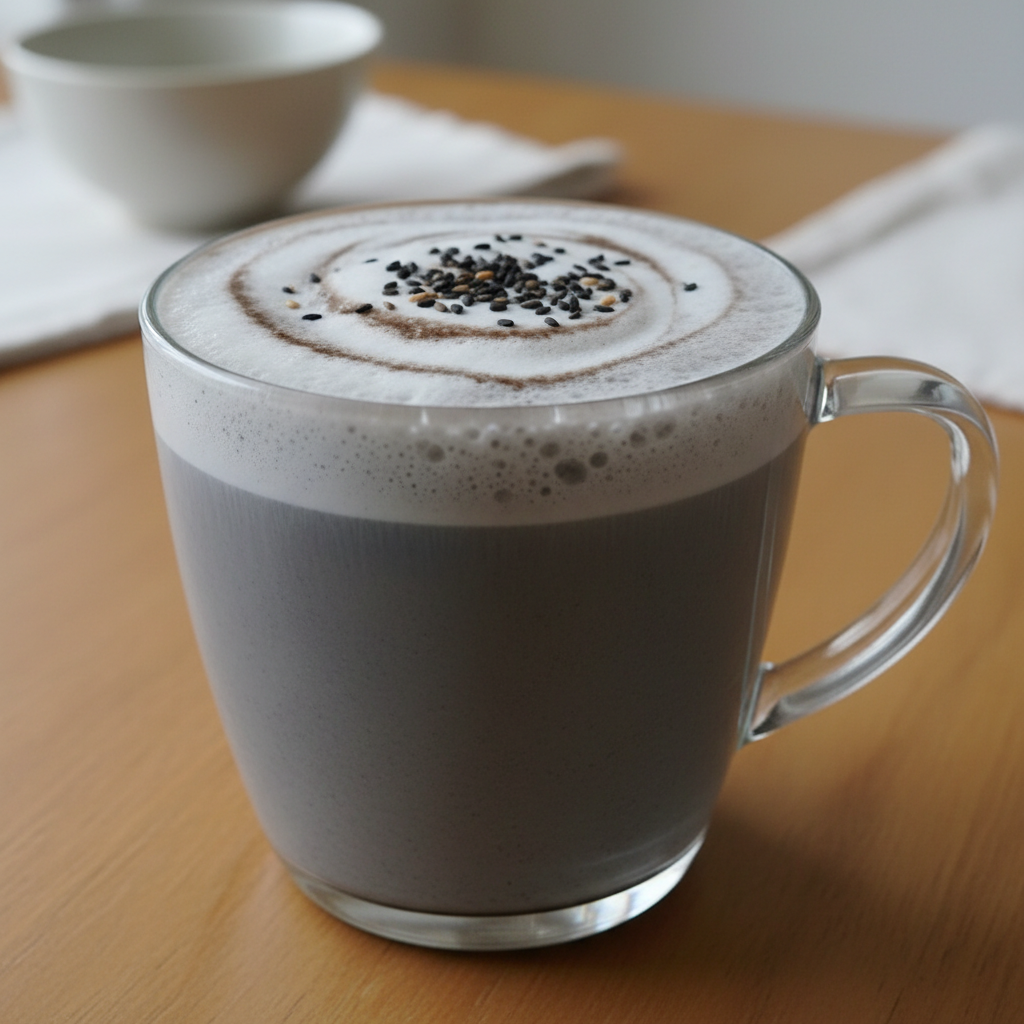 Creating creamy froth for Black Sesame Latte