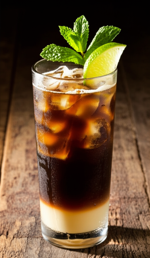 Refreshing Iced Coffee Mojito drink in a glass with mint
