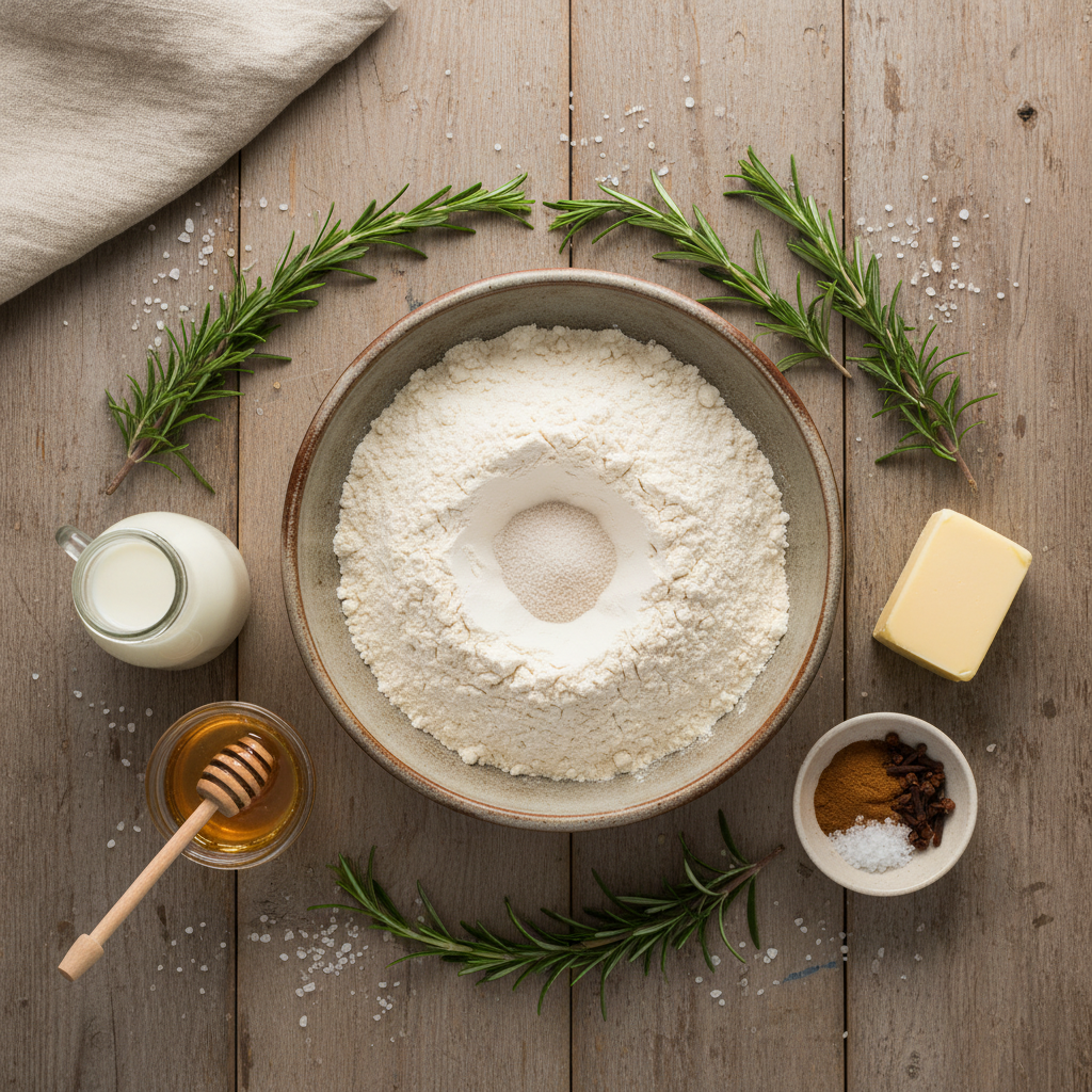 Ingredients for honey buttermilk bread