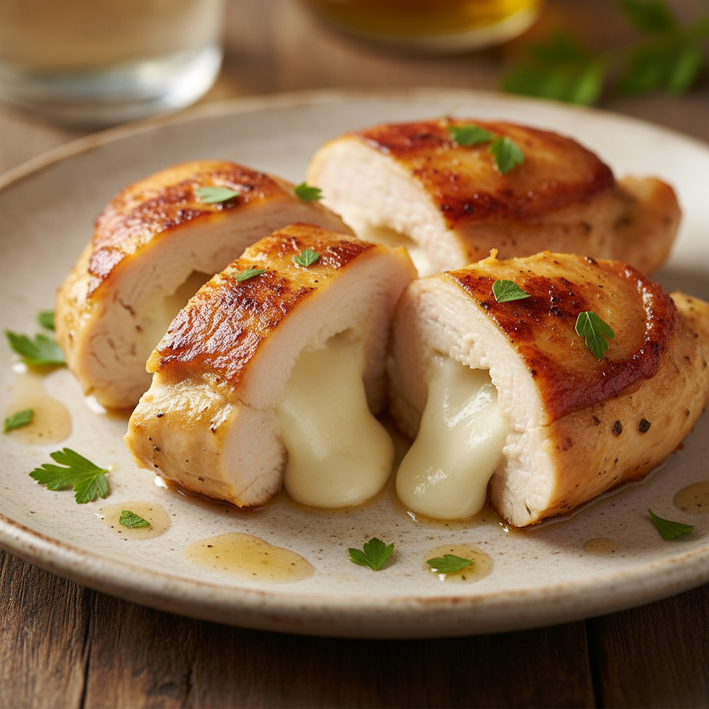 Delicious plated Ruth's Chris Stuffed Chicken Copycat ready to serve