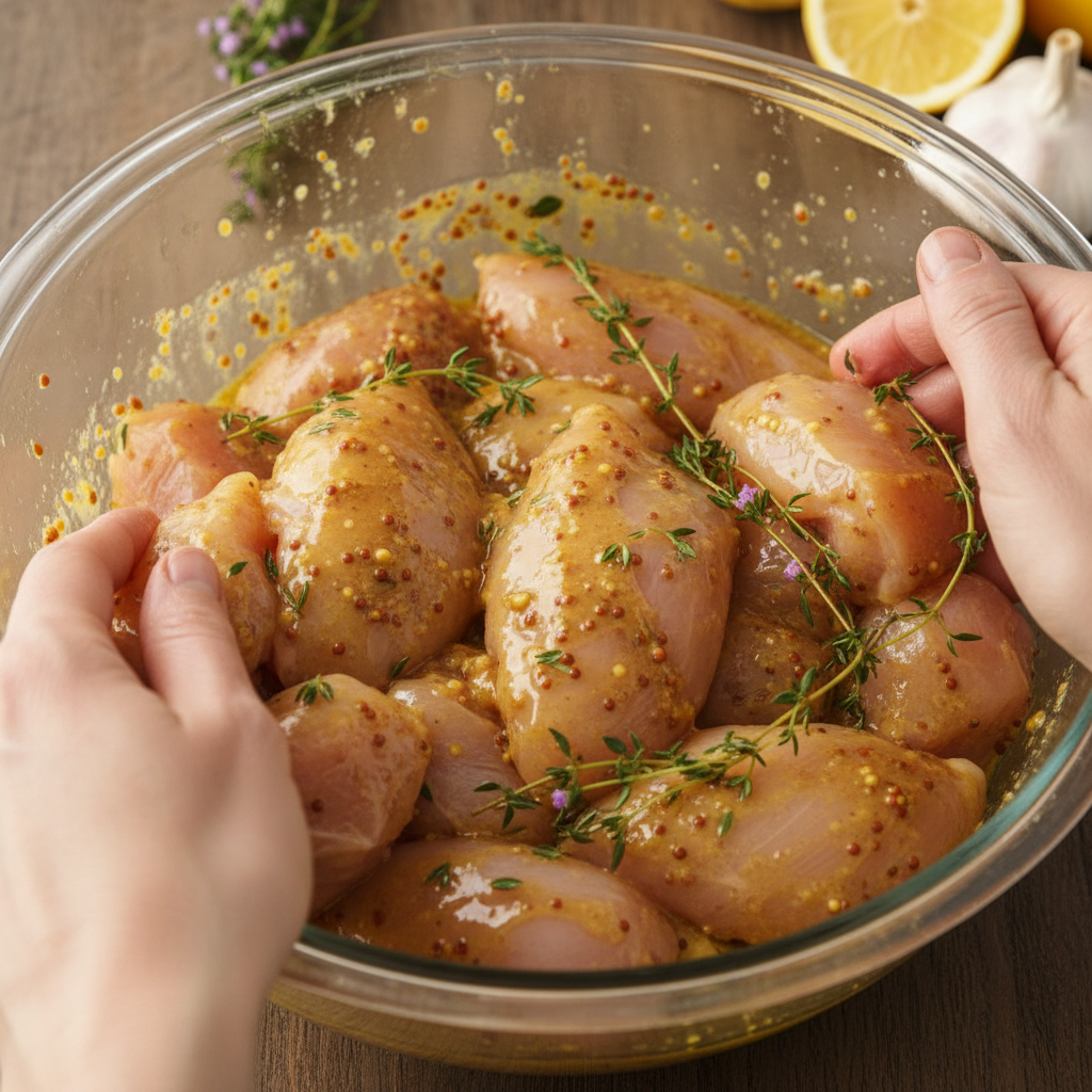 Mixing honey Dijon glaze ingredients in a bowl