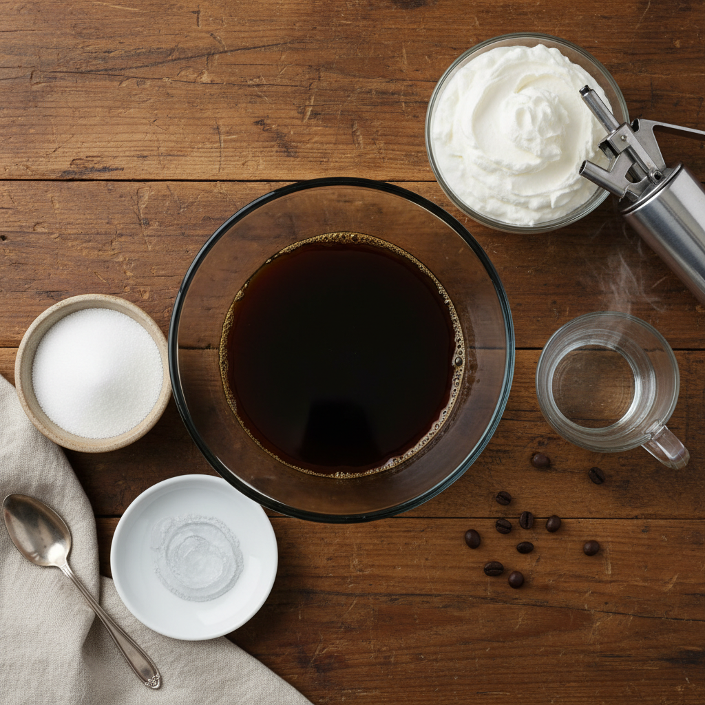 Ingredients for Japanese coffee jelly on table