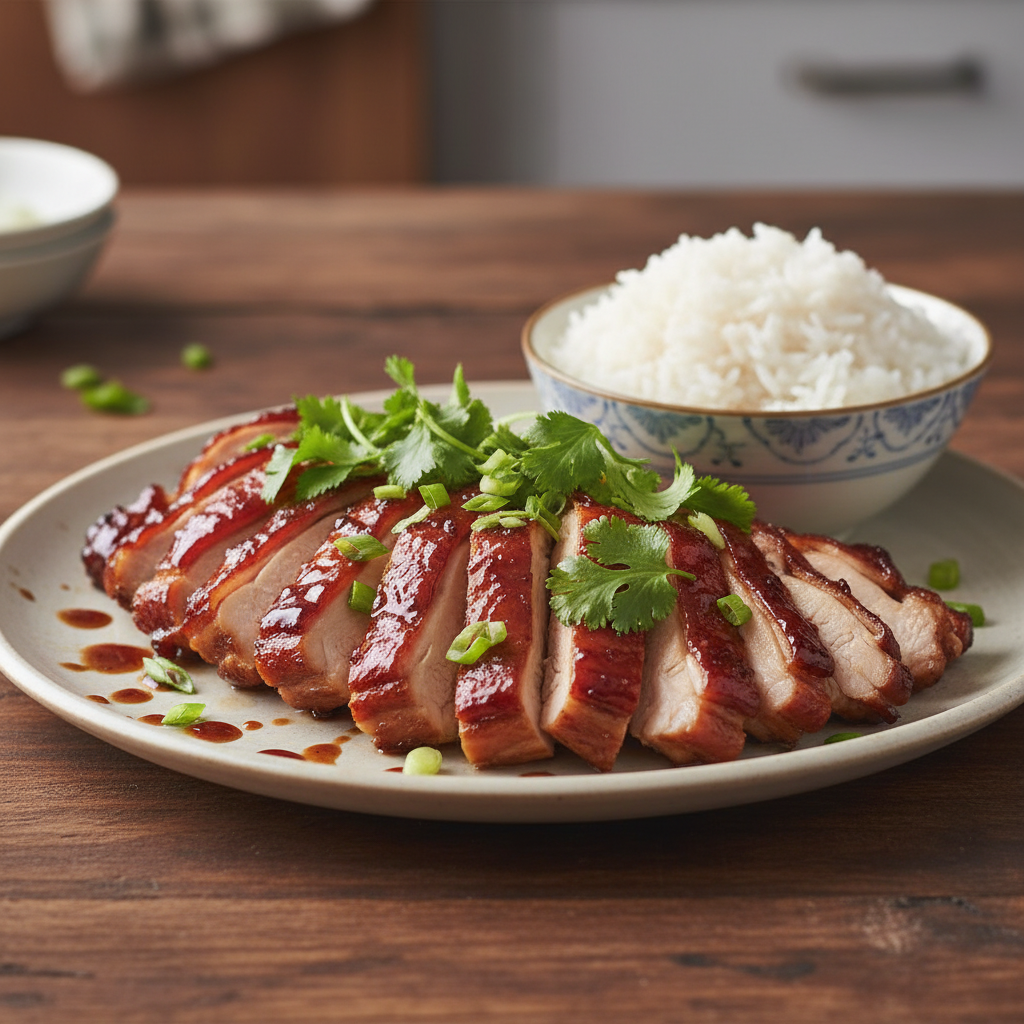 Freshly cooked Char Siu Chicken ready to serve