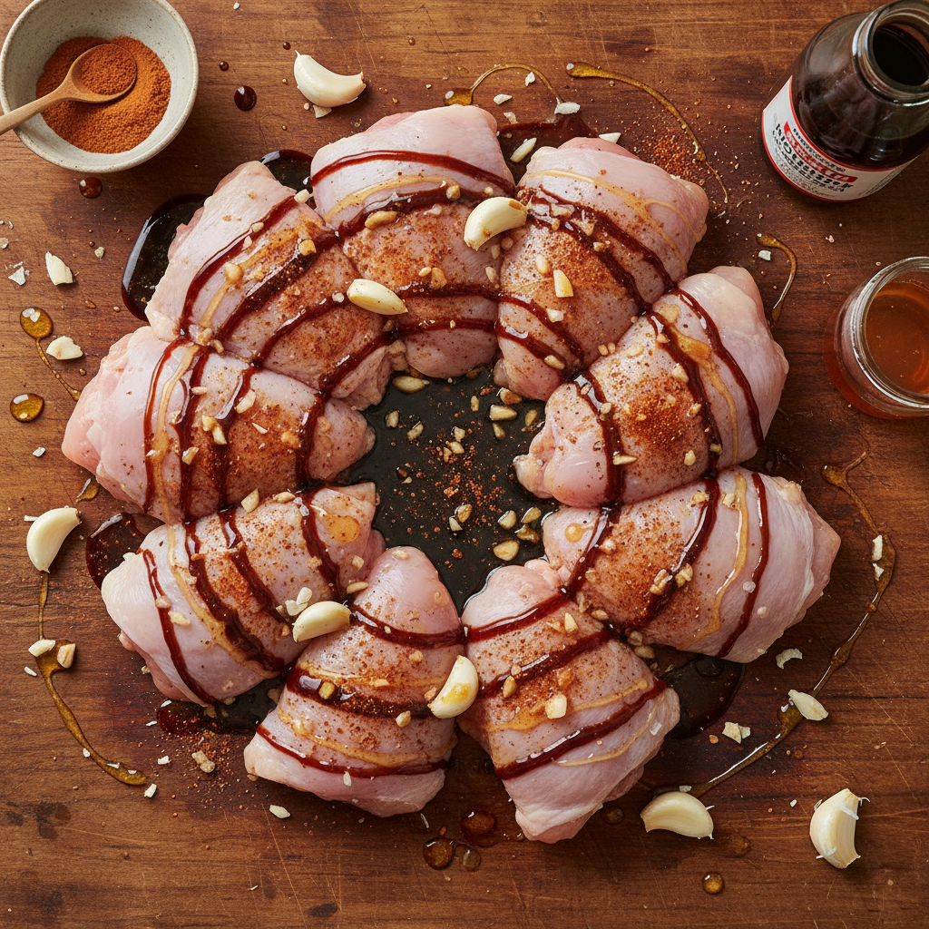 Ingredients for Char Siu Chicken arranged on a table