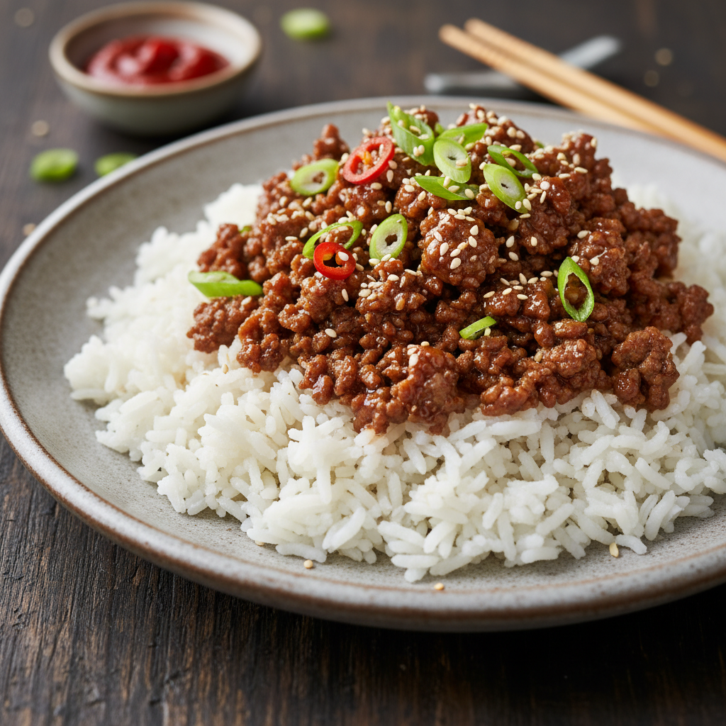 Finished Korean beef bowls ready to serve