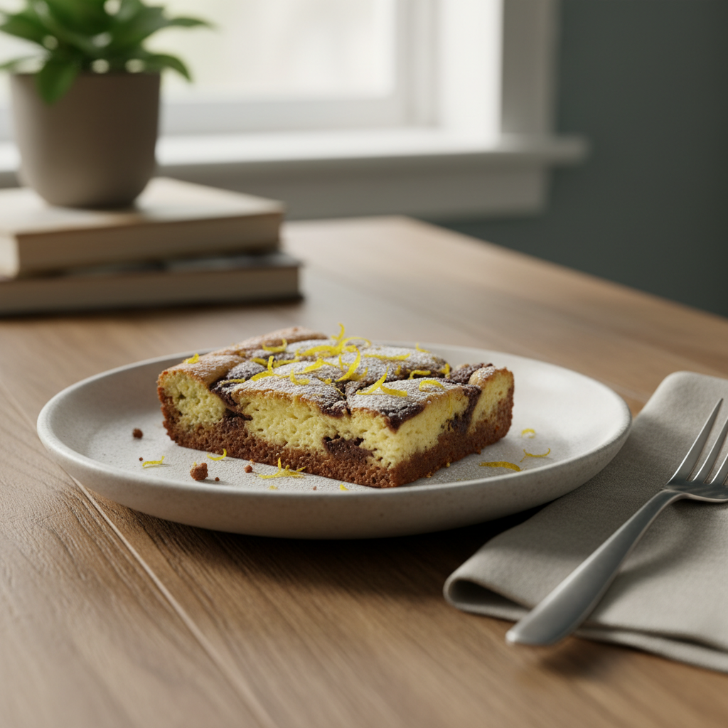 Fresh baked lemon brownie bars on a plate