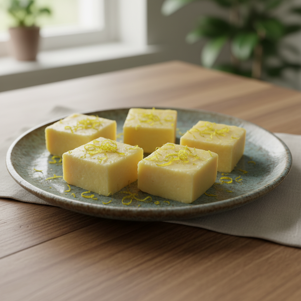 Cold lemon fudge cut into squares
