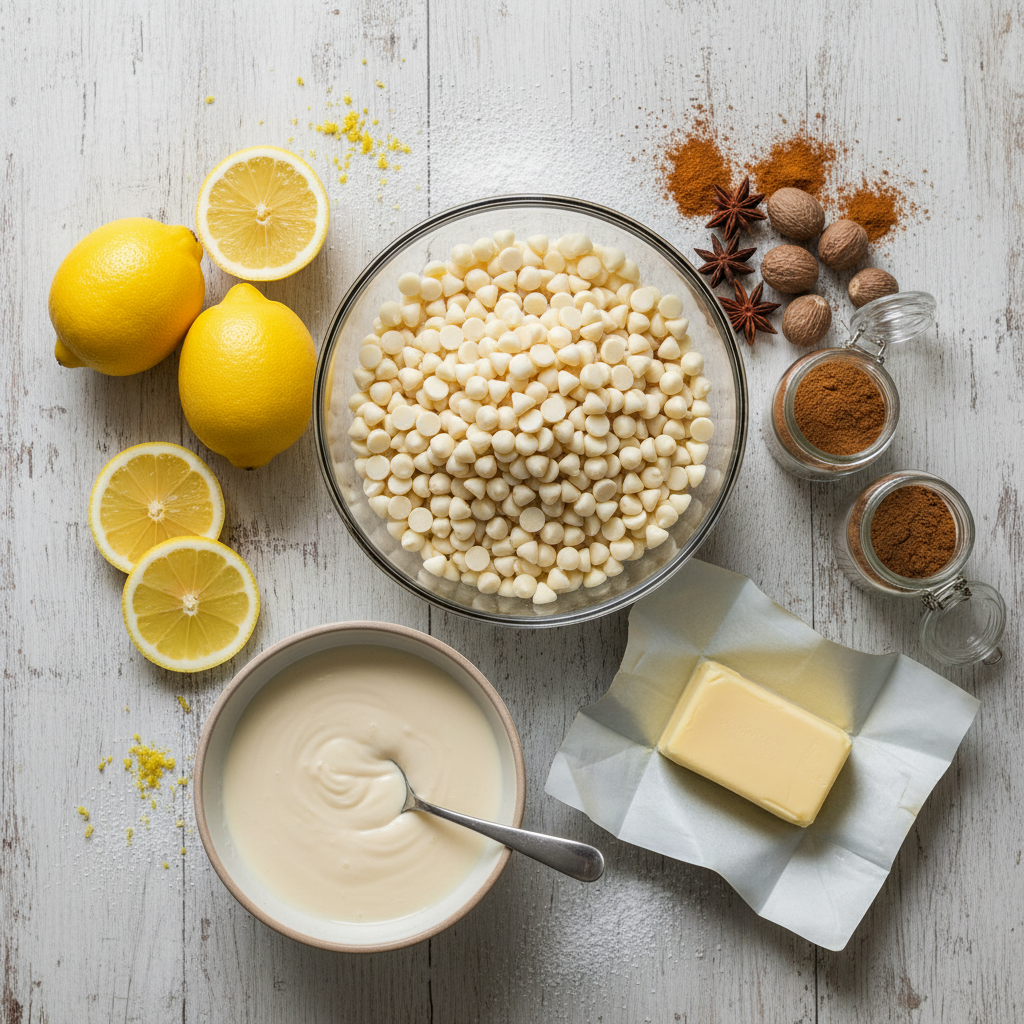 Lemon fudge ingredients laid out