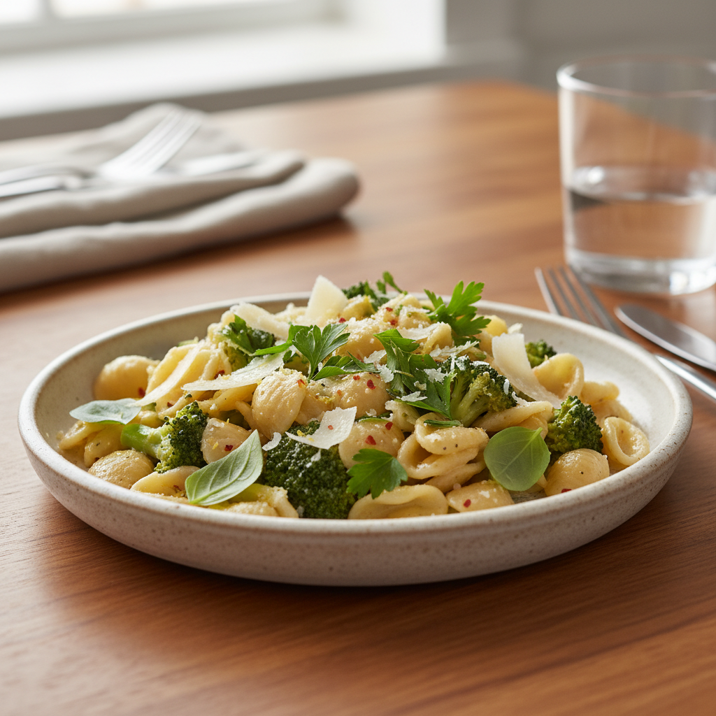 Broccoli pasta served with sides