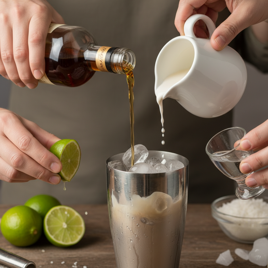 Cocktail shaker with ice cubes
