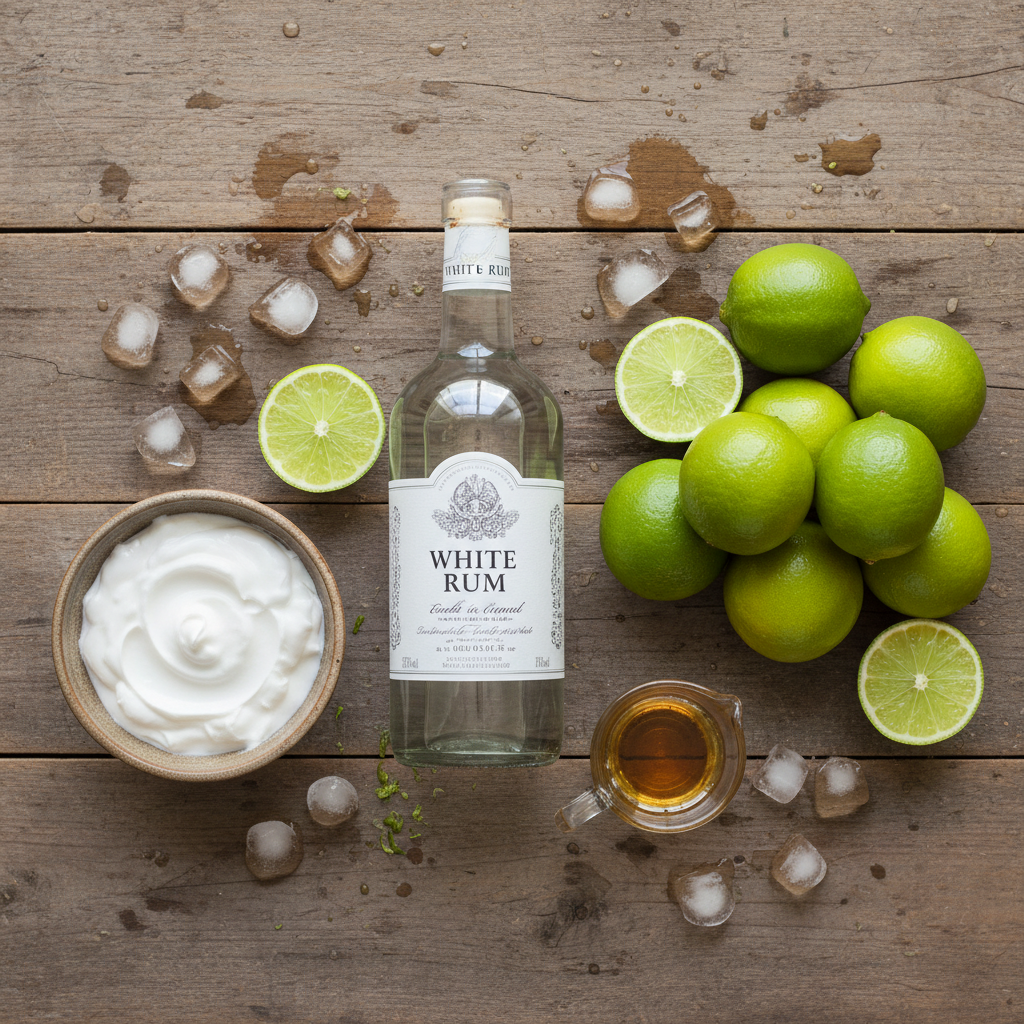 Ingredients for Lime Coconut Daiquiri on table