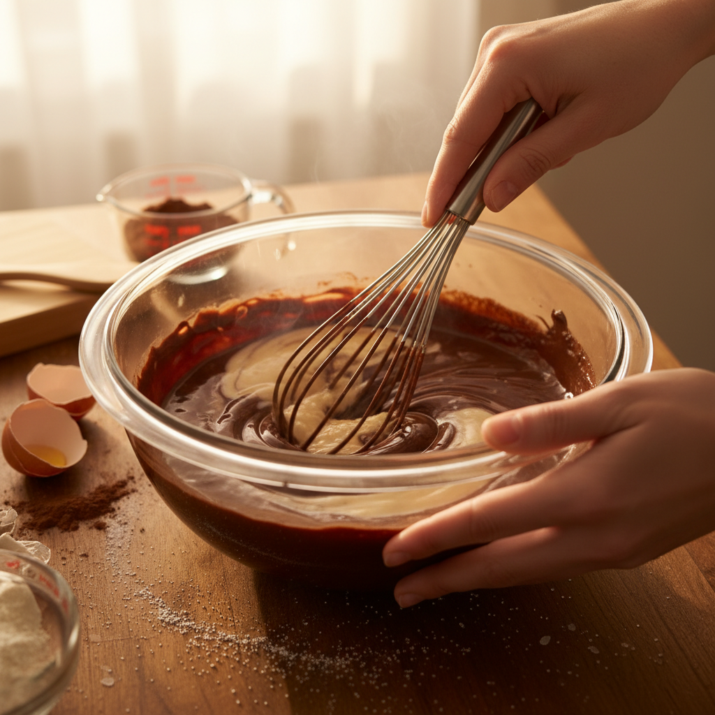 Mixing eggs, egg yolks, and vanilla extract together