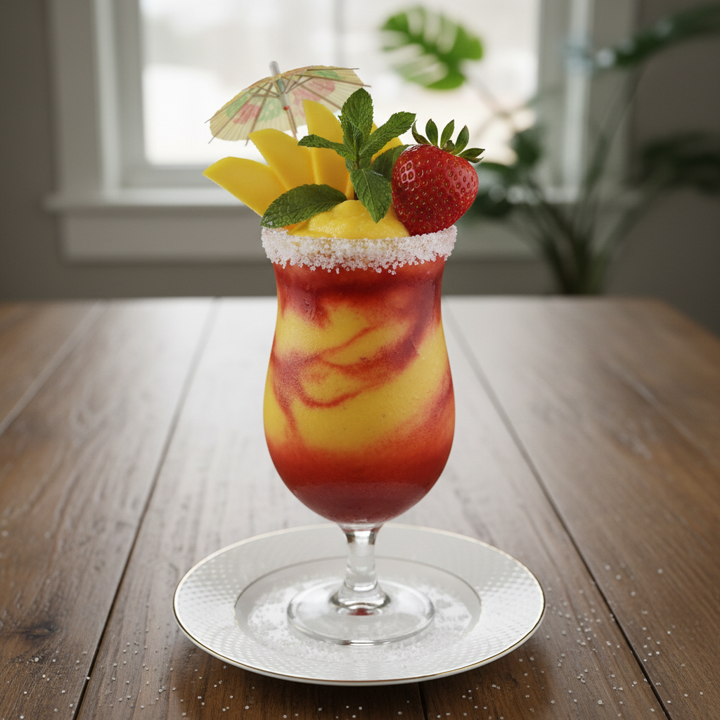 Served Mango Strawberry Daiquiri with garnish
