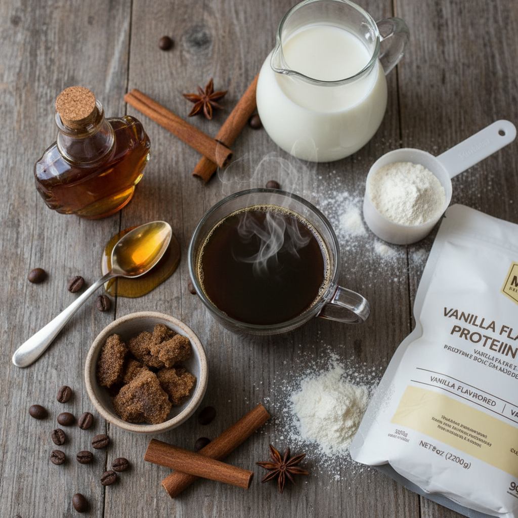 Ingredients for Maple Brown Sugar Protein Coffee