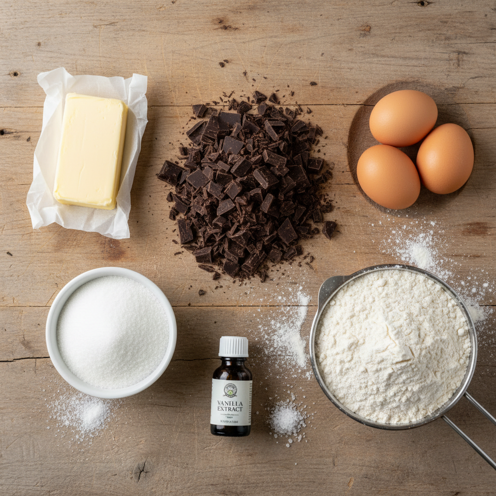 List of ingredients for chocolate lava cupcakes