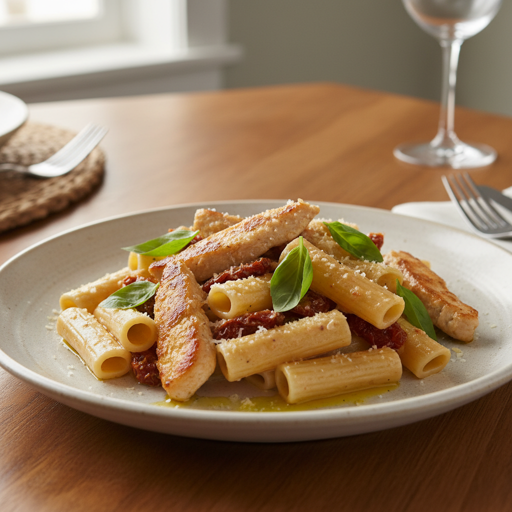 Marry Me Chicken Pasta served with garnish and sides