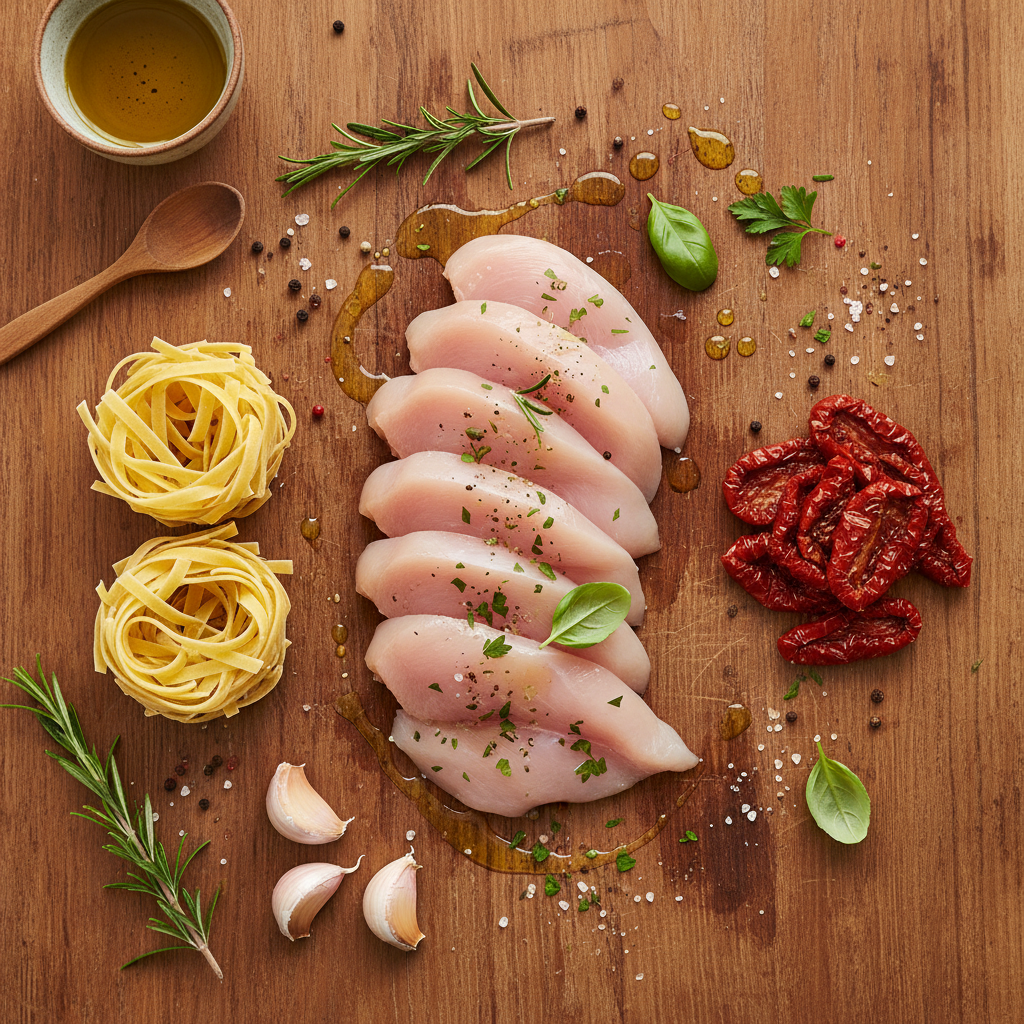 Ingredients preparation for Marry Me Chicken Pasta
