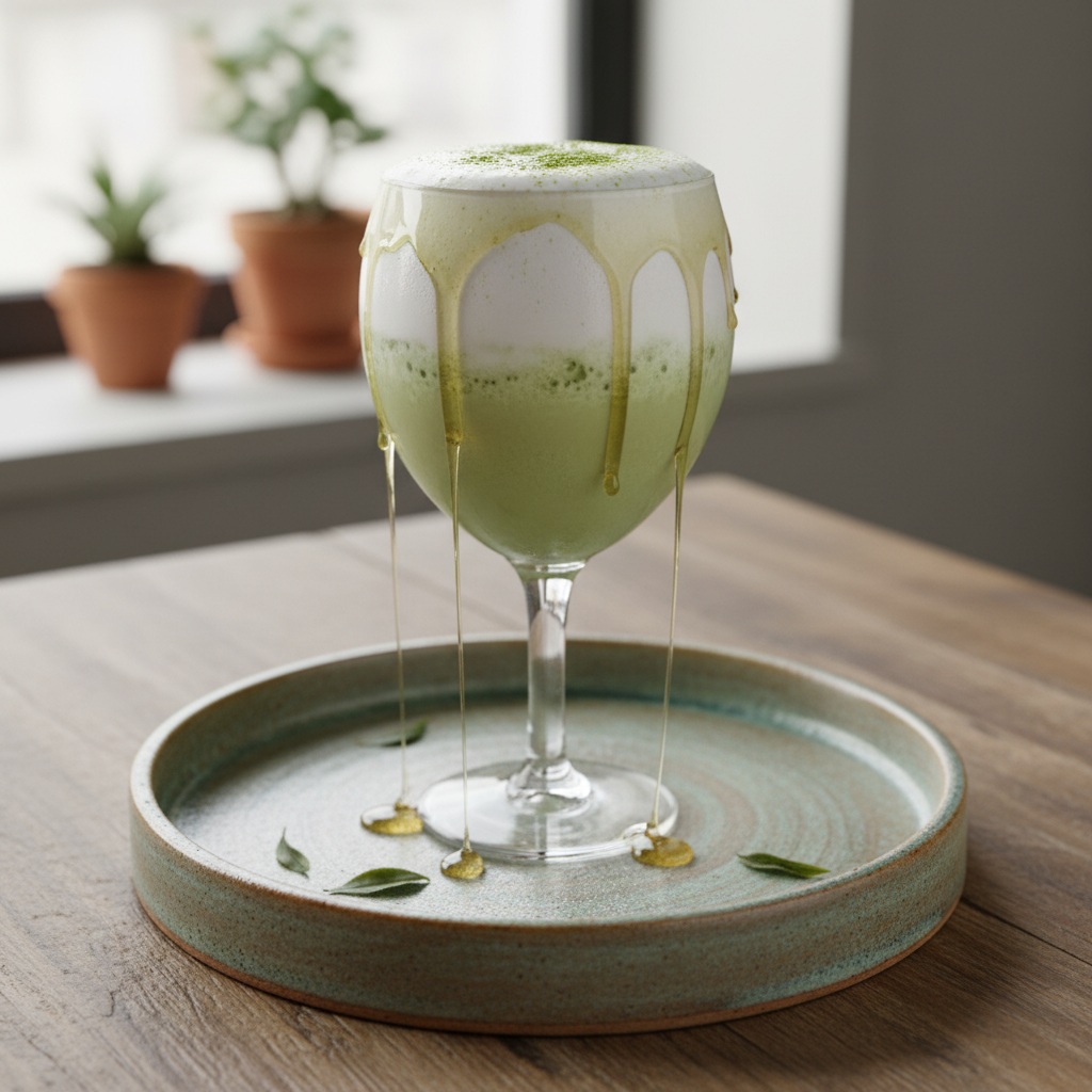 Assembled Matcha Coconut Cloud drink decorated and ready
