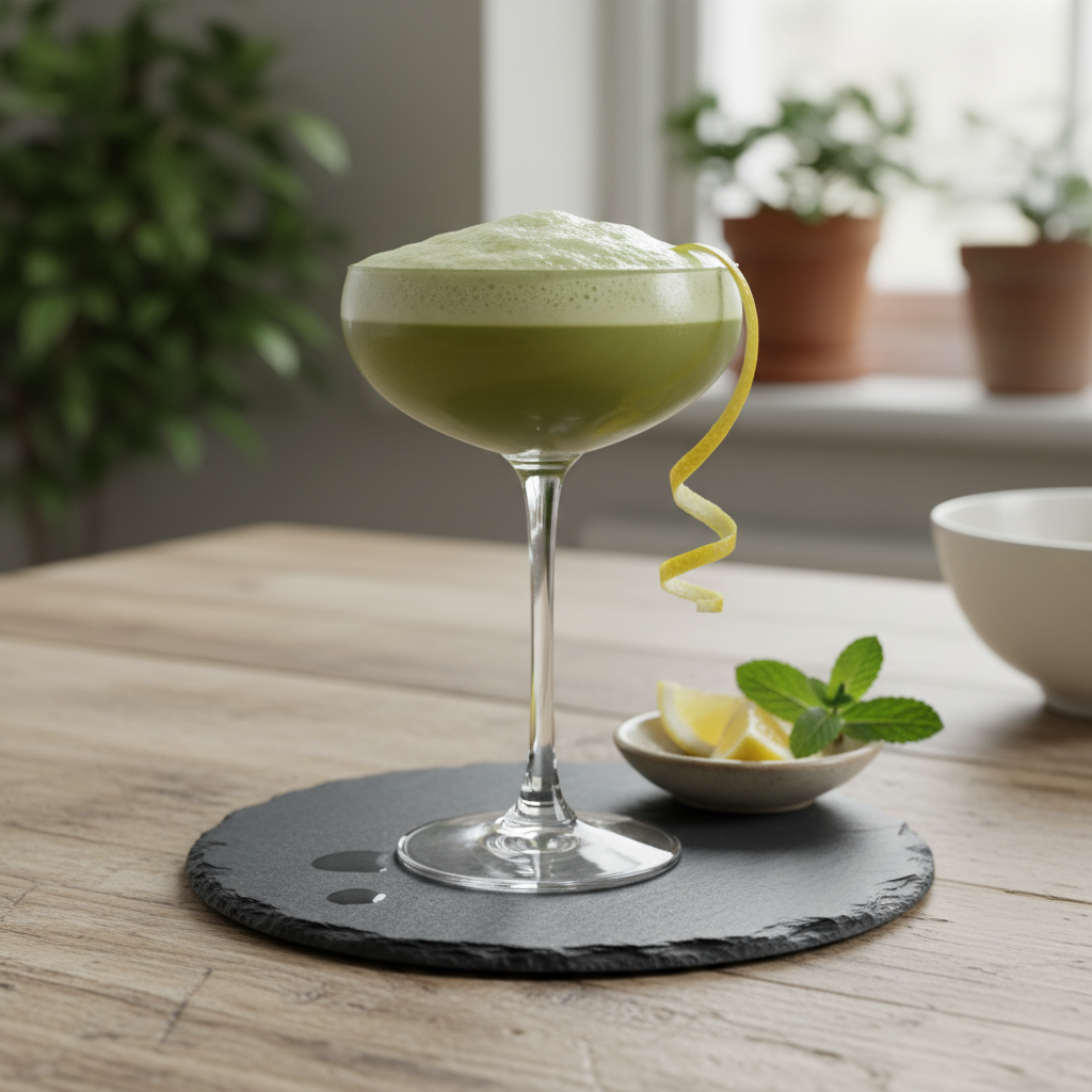 Finished matcha green tea cocktail served ready to enjoy