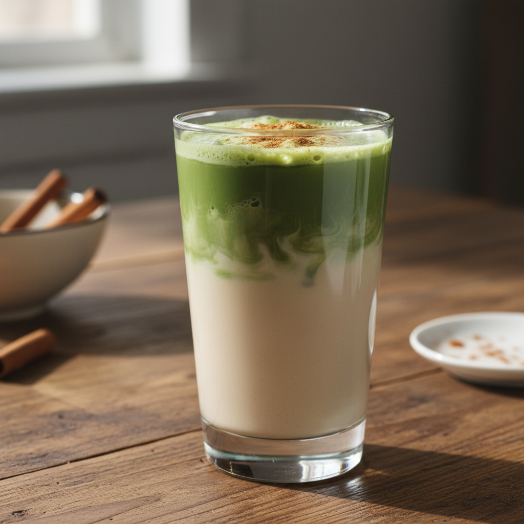 Refreshing Matcha Horchata drink ready to serve