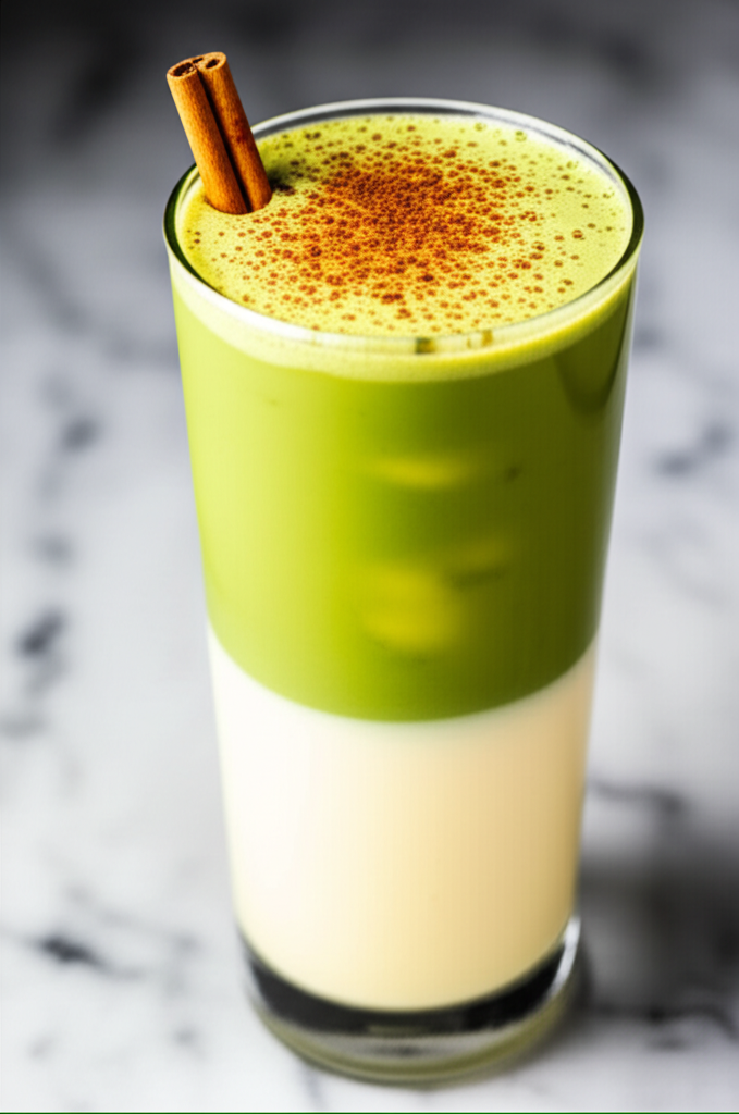 Matcha Horchata drink with cinnamon and vanilla