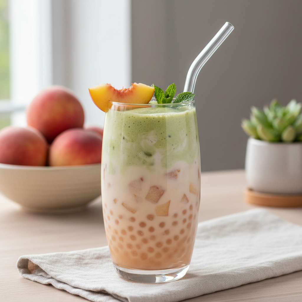 Final Matcha Peach Sago Drink ready to enjoy