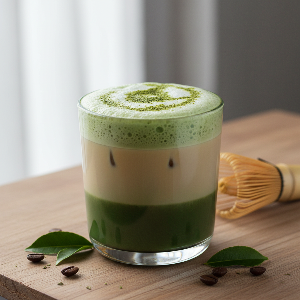 Delicious matcha protein coffee latte served ready to enjoy