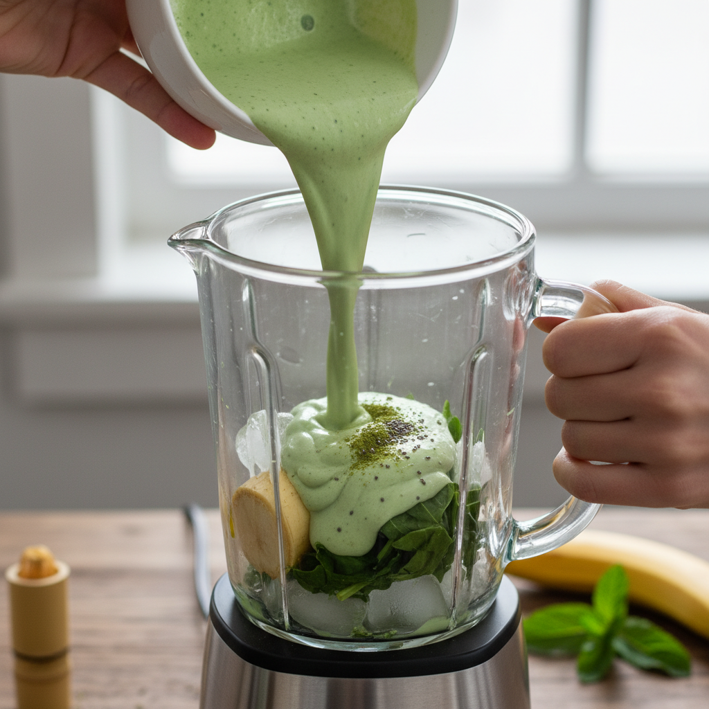 Blending the Matcha Protein Shake