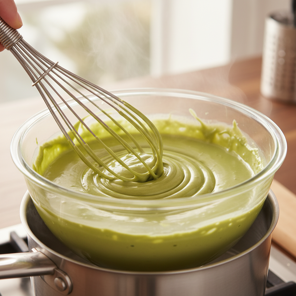 Mixing matcha fudge ingredients