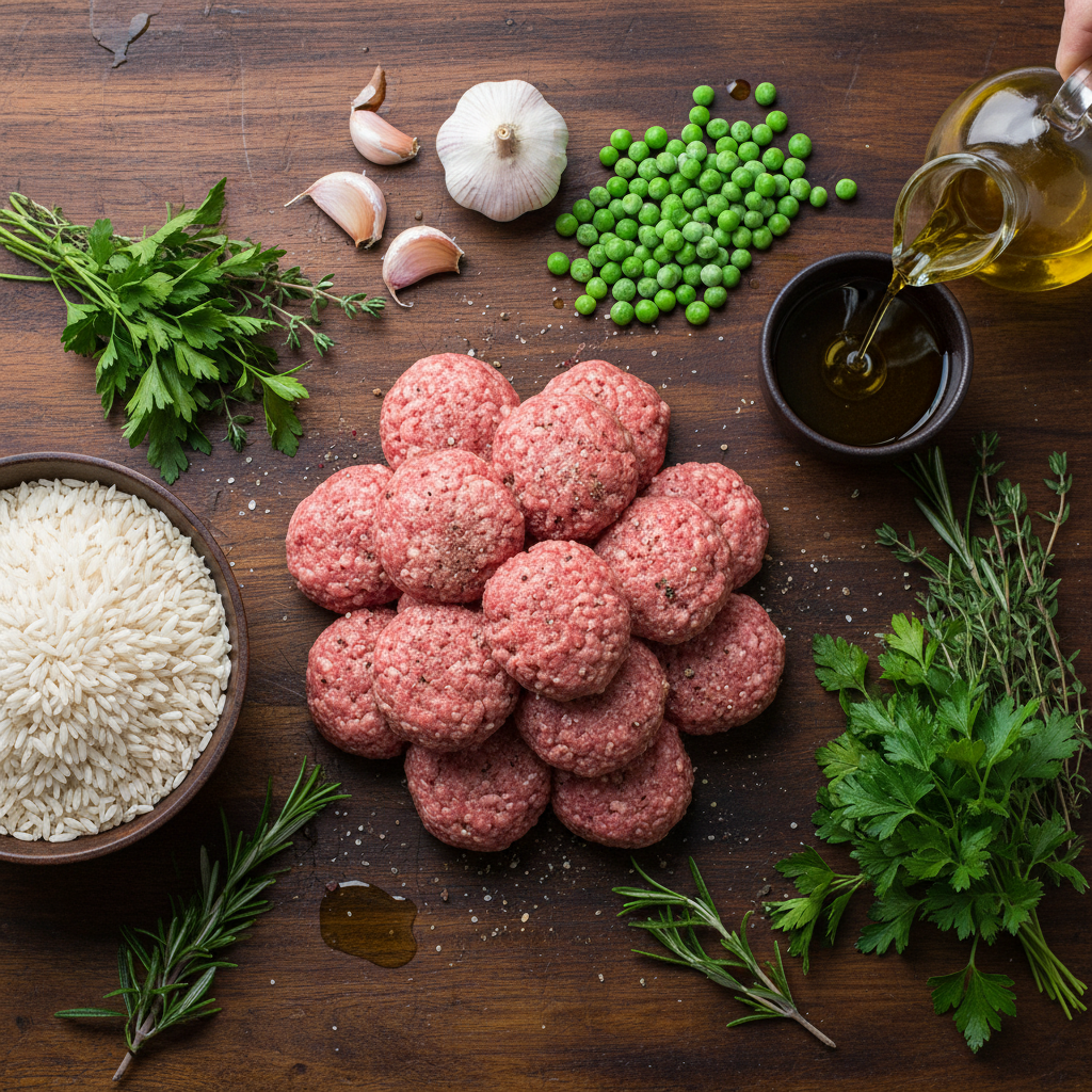 Ingredients for Meatballs and Rice
