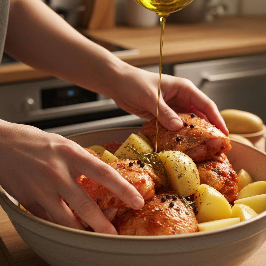 Marinating the chicken for Mediterranean Chicken Gyros