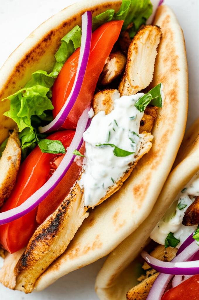 Mediterranean Chicken Gyros with Creamy Feta Tzatziki ready to serve