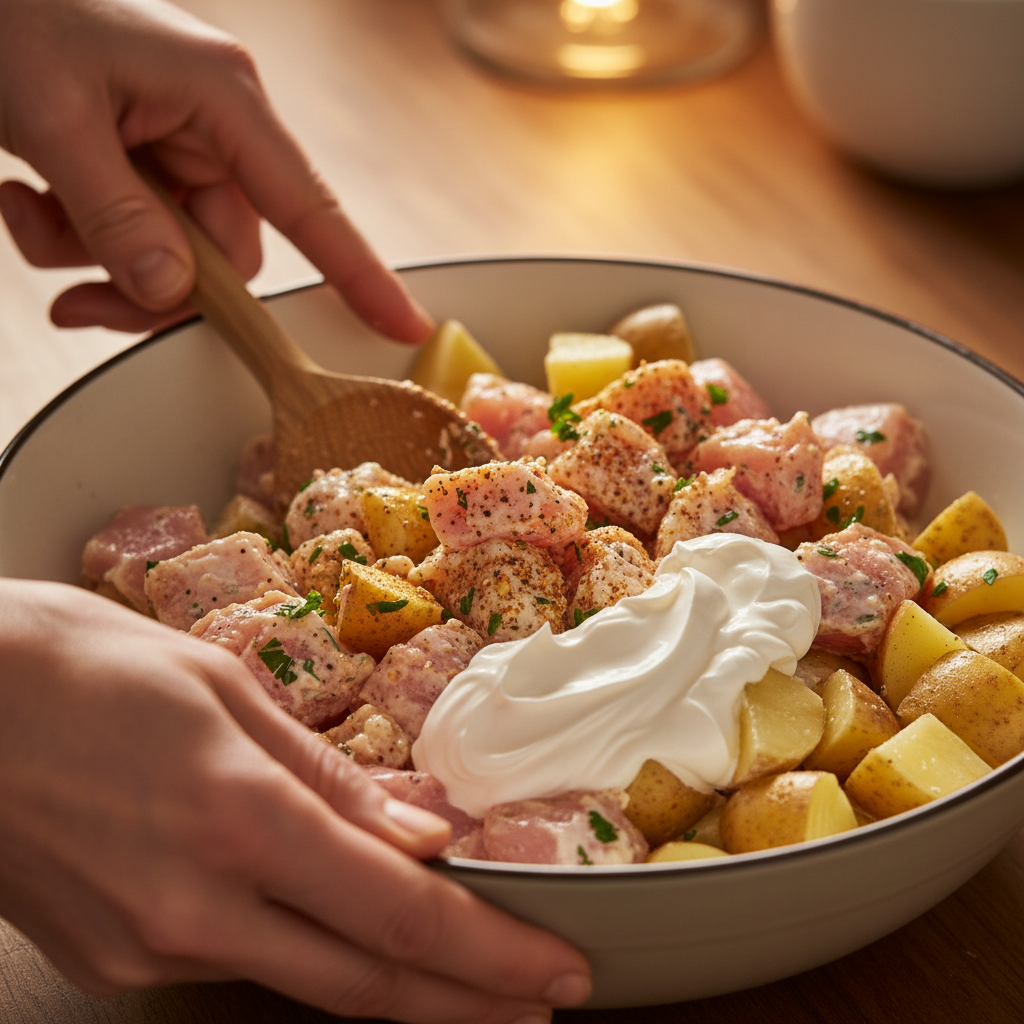 Mixing Sour Cream and Parmesan Dressing for Chicken