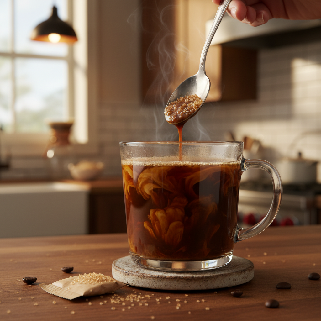 Mixing Kahlúa and brown sugar into coffee