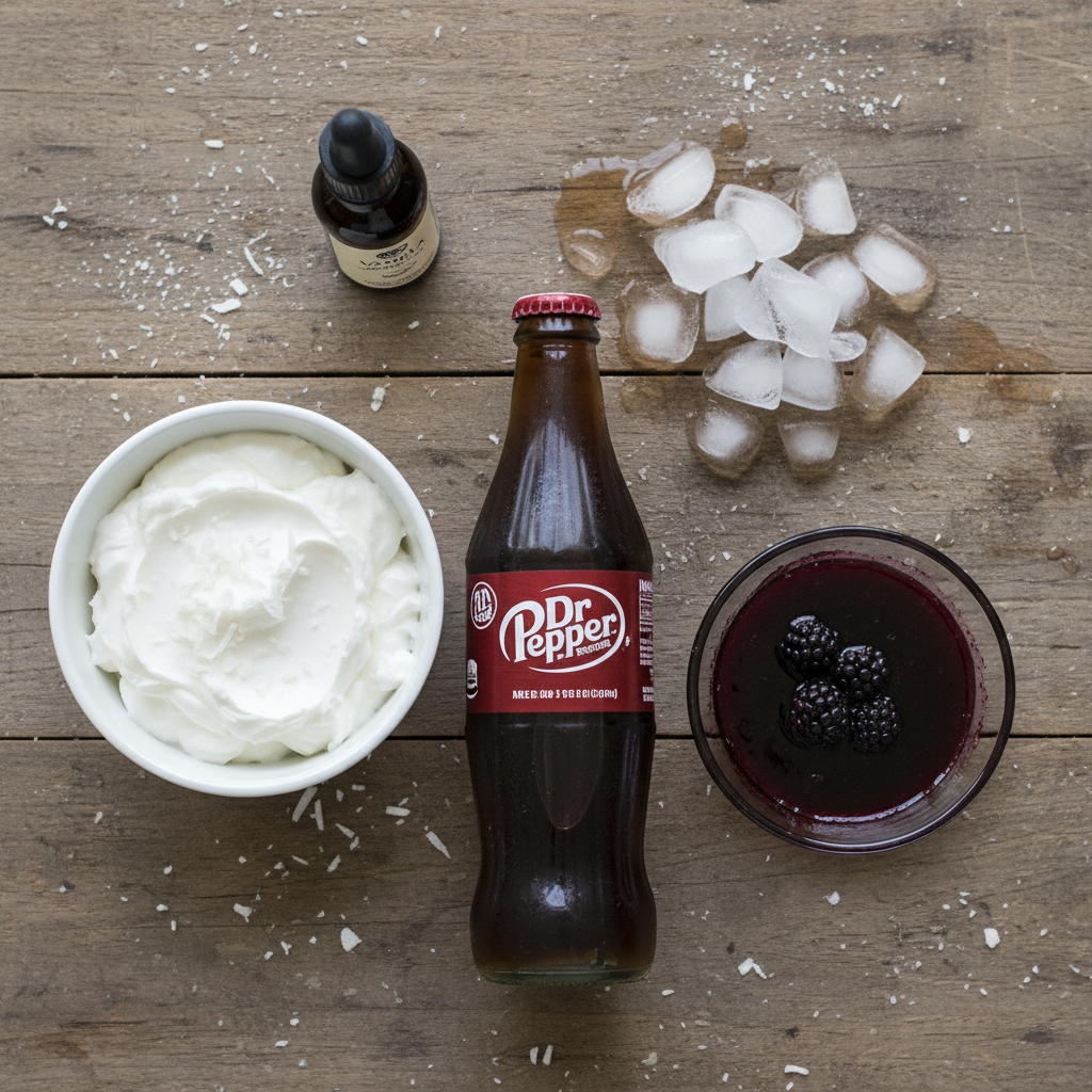 Ingredients for Midnight Malibu Dirty Soda on table